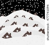 Roofs of houses under a thick layer of snow. Rustic winter night landscape. Snow covered houses and roofs. Graphic vector illustration in flat style. 