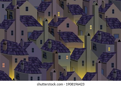 roofs of the old city at night, seamless pattern