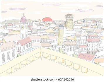 Roofs of an old city.Vector illustration