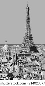 Roofs of Paris with Eiffel tower - Vector illustration