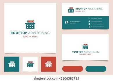 Diseño del logo publicitario de la azotea con un lema editable. Libro de promoción de marca y plantilla de tarjeta de visita.
