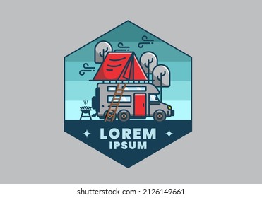 Rooftop car camping flat illustration design