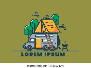 The Rooftop car camping flat illustration design