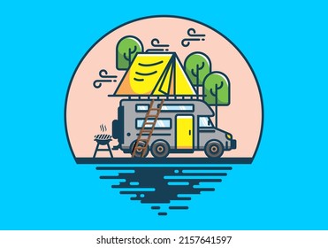 Diseño de la ilustración plana del camping en el techo