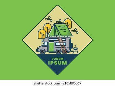 Rooftop car camping flat illustration design