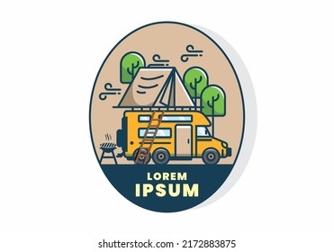 Rooftop car camping flat illustration design