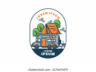 Rooftop car camping flat illustration design