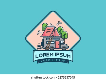 Rooftop car camping flat illustration design