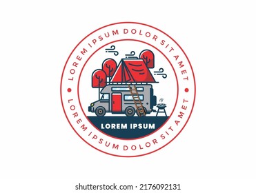 Rooftop car camping flat illustration design