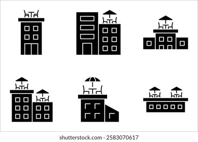 Rooftop deck linear icon set. Panoramic terrace. Luxurious penthouse balcony. vector illustration on white background