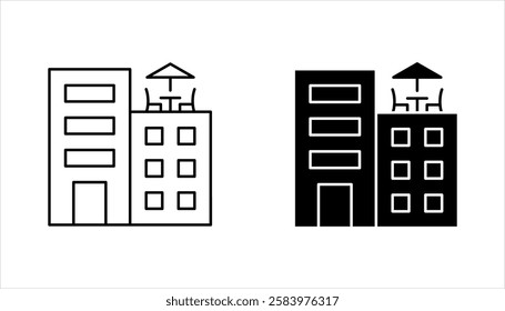 Rooftop deck linear icon set. Panoramic terrace. Luxurious penthouse balcony. vector illustration on white background