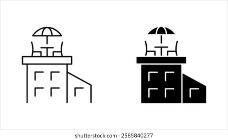 Rooftop deck linear icon set. Panoramic terrace. Luxurious penthouse balcony. vector illustration on white background