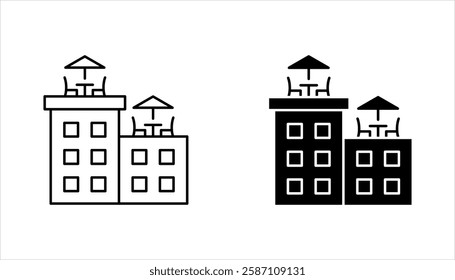 Rooftop deck linear icon set. Panoramic terrace. Luxurious penthouse balcony. vector illustration on white background
