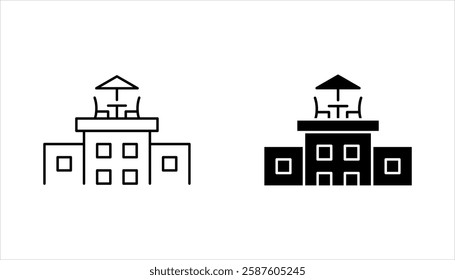 Rooftop deck linear icon set. Panoramic terrace. Luxurious penthouse balcony. vector illustration on white background