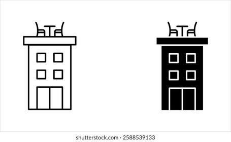 Rooftop deck linear icon set. Panoramic terrace. Luxurious penthouse balcony. vector illustration on white background