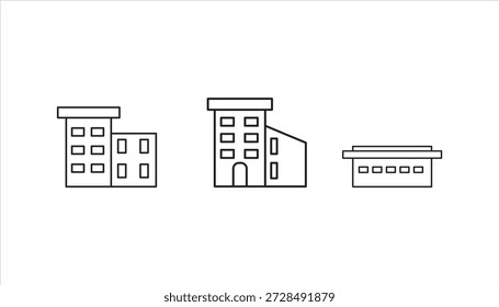 Conjunto de ícones lineares do deck do telhado. Terraço panorâmico. Luxuosa varanda da cobertura. ilustração vetorial no fundo branco