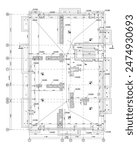 Rooftop detailed architectural drawing, vector blueprint