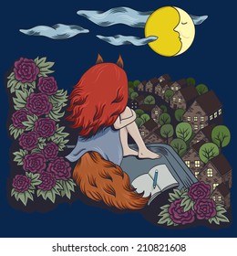 Rooftop Fox Girl illustration