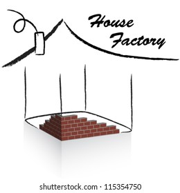 Rooftop house logo for design. Part of brick wall.