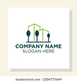 Rooftop logo design template, green city logo inspiration