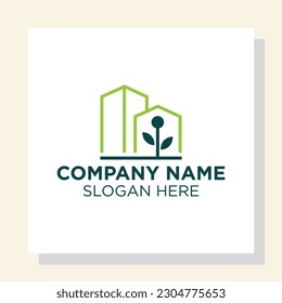 Rooftop logo design template, green city logo inspiration