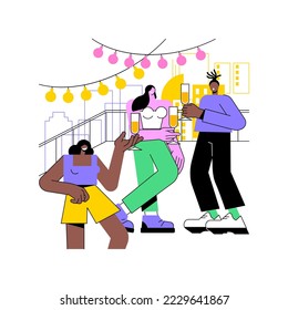 Rooftop party isolated cartoon vector illustrations. Happy people having fun at birthday party at rooftop, celebration with friends, drinking champagne, special occasion vector cartoon.