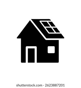 Rooftop Solar Panel on House - Black Filled Minimal Glyph Icon