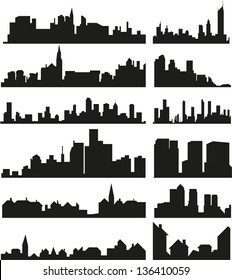 Rooftops and skylines of the cities and towns vector set