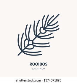 Rooibos Flat Line Icon. Medicinal Plant Leaves Vector Illustration. Thin Sign For Herbal Medicine, Tree Branch Logo.