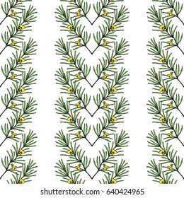 Rooibos tea plant, leaf, flower. Hand drawn ink sketch illustration in color, lineart. African rooibos tea, hot drink. Herbal tea. Seamless pattern.