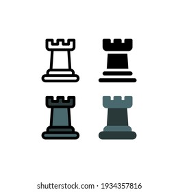 Rook Castle In Chess Game And Strategy Outline Icon, Logo, And Illustration Vector