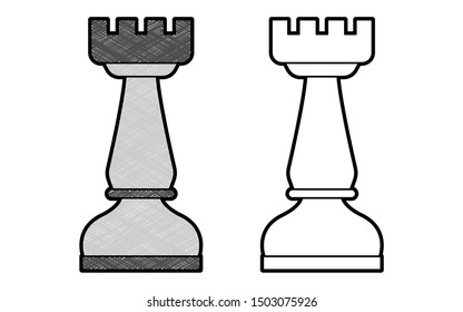 Rook chess design vector with texture. black and white colors