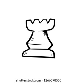 Rook chess doodle icon vector