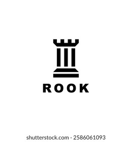 Rook chess logo design vector in black white color	