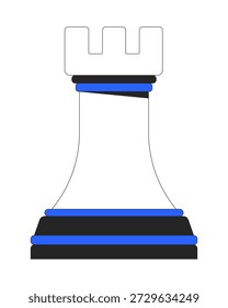 Peça de xadrez de torre 2D objeto de desenho animado. Xadrez. Pensamento estratégico. Jogo de tabuleiro. Figura de tabuleiro de xadrez. Planejamento de movimento. Chesspiece elemento isolado flat vetor clip art no branco. Ilustração à vista