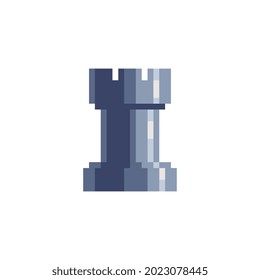Rook chess piece icon. Chess application. Pixel art style. 8-bit video game sprite. Game assets. Isolated abstract vector illustration.