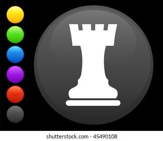 rook chess piece icon on round internet button original vector illustration 6 color versions included