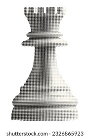 rook chess piece isolated retro halftone texture dotted pop art grunge style collage element for mixed media design in white background