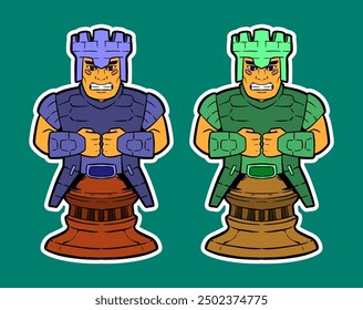 Rook Chess Piece Mascot Doodle Sticker Illustration