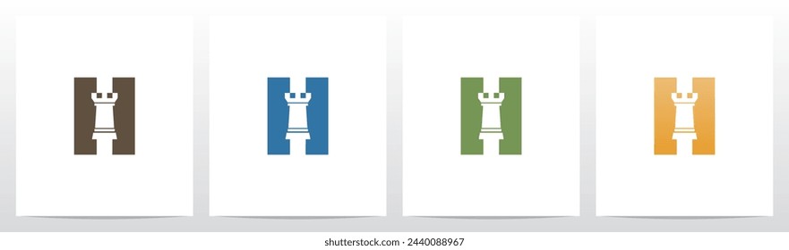 Rook Chess Piece On Letter Initial Logo Design H