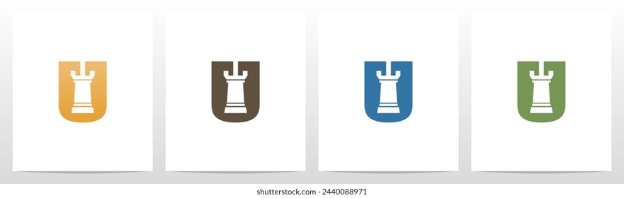 Rook Chess Piece On Letter Initial Logo Design U