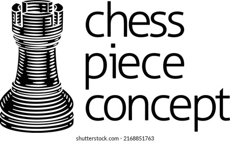 A rook chess piece in vintage woodcut style concept