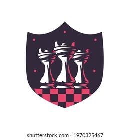 rook chess pieces in shield on white background