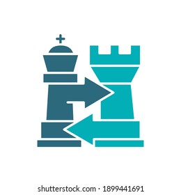 Rook and King chess exchange, castling colored icon. Board game, table entertainment symbol