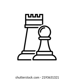 rook and pawn for chess game, strategy icon vector