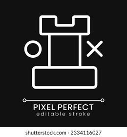 Rook pixel perfect white linear icon for dark theme. Strategy and decision making. Business and management. Thin line illustration. Isolated symbol for night mode. Editable stroke. Poppins font used