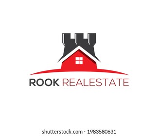 rook realestate logo with house roof window and fortress unity