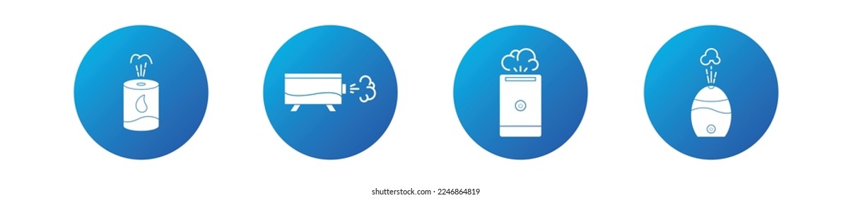 Room air refresher icon set, humidity device concept, humidifier flat style vector icons, purifier emblems, vaporiser machine symbols isolated on white background