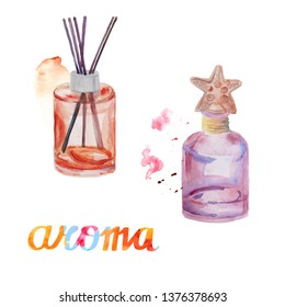 Room air refreshers. Hand drawn watercolor illustration. Isolated on white background. Vector stock illustration