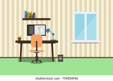 Room of app developer vector illustration